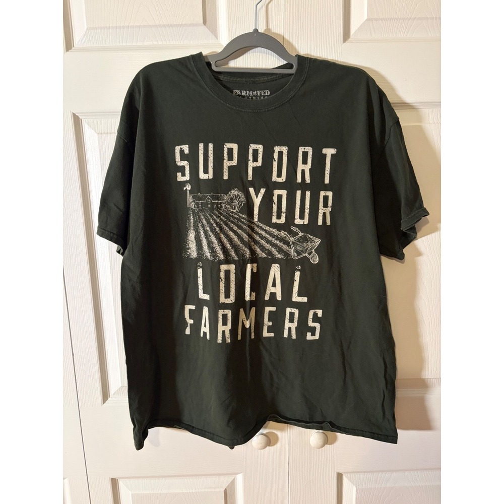 Farm Fed Clothing Support Your Local Farmers Graphic Tee Shirt Green Mens 2XL